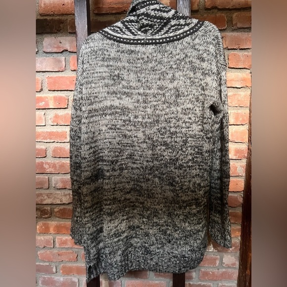 Anthropologie Ruby Moon wool knit open cardigan gray black pattern long Medium - Picture 6 of 6